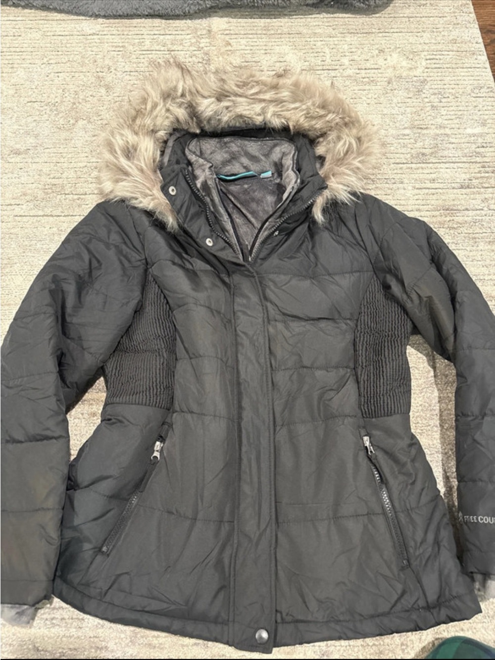 Free Country Black Quilted Puffer with Faux-Fur Trim Hood